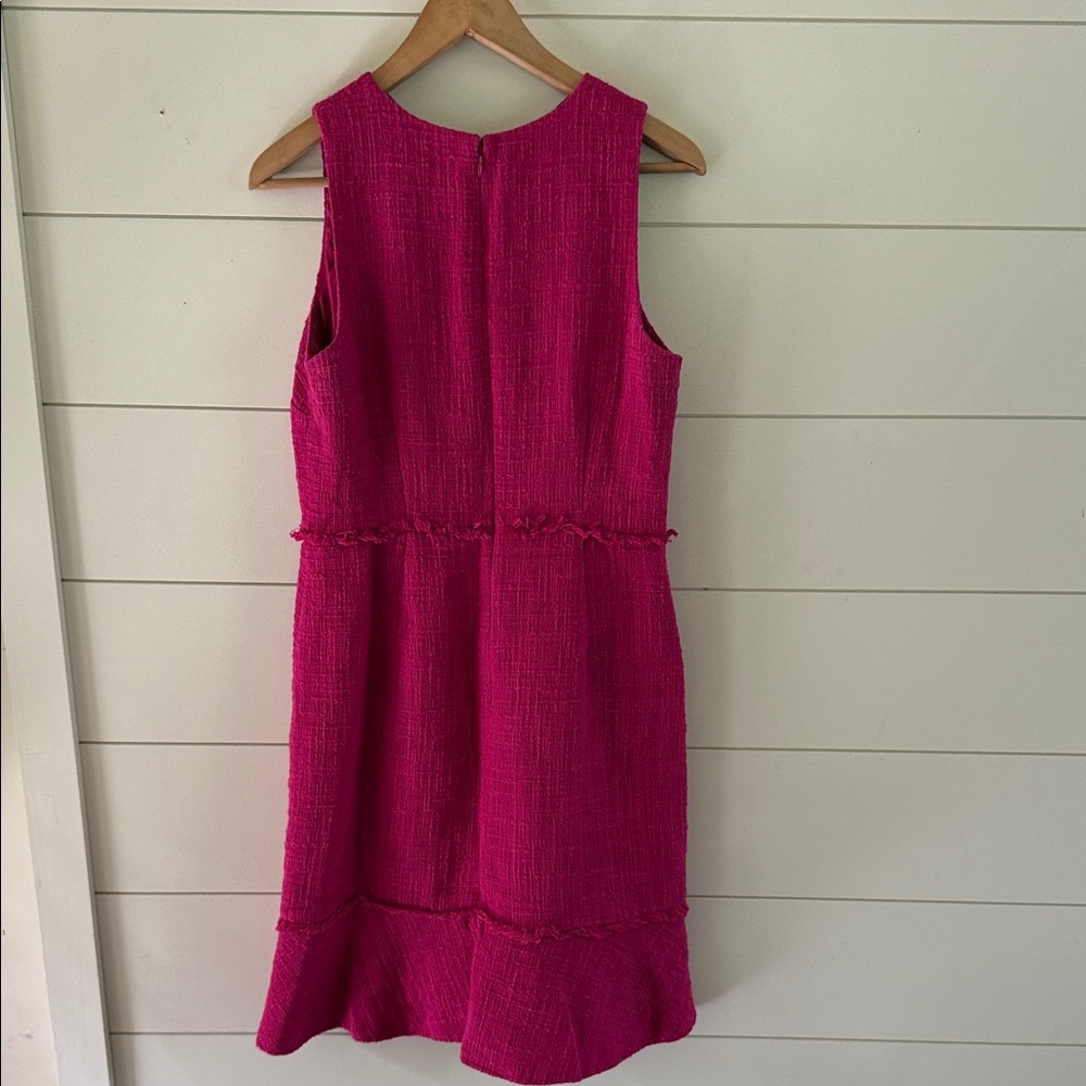 J.Crew Pink Fluted Hem A-Line Fringe Detail Textured Cotton Tweed Dress - 6 - Picture 7 of 10